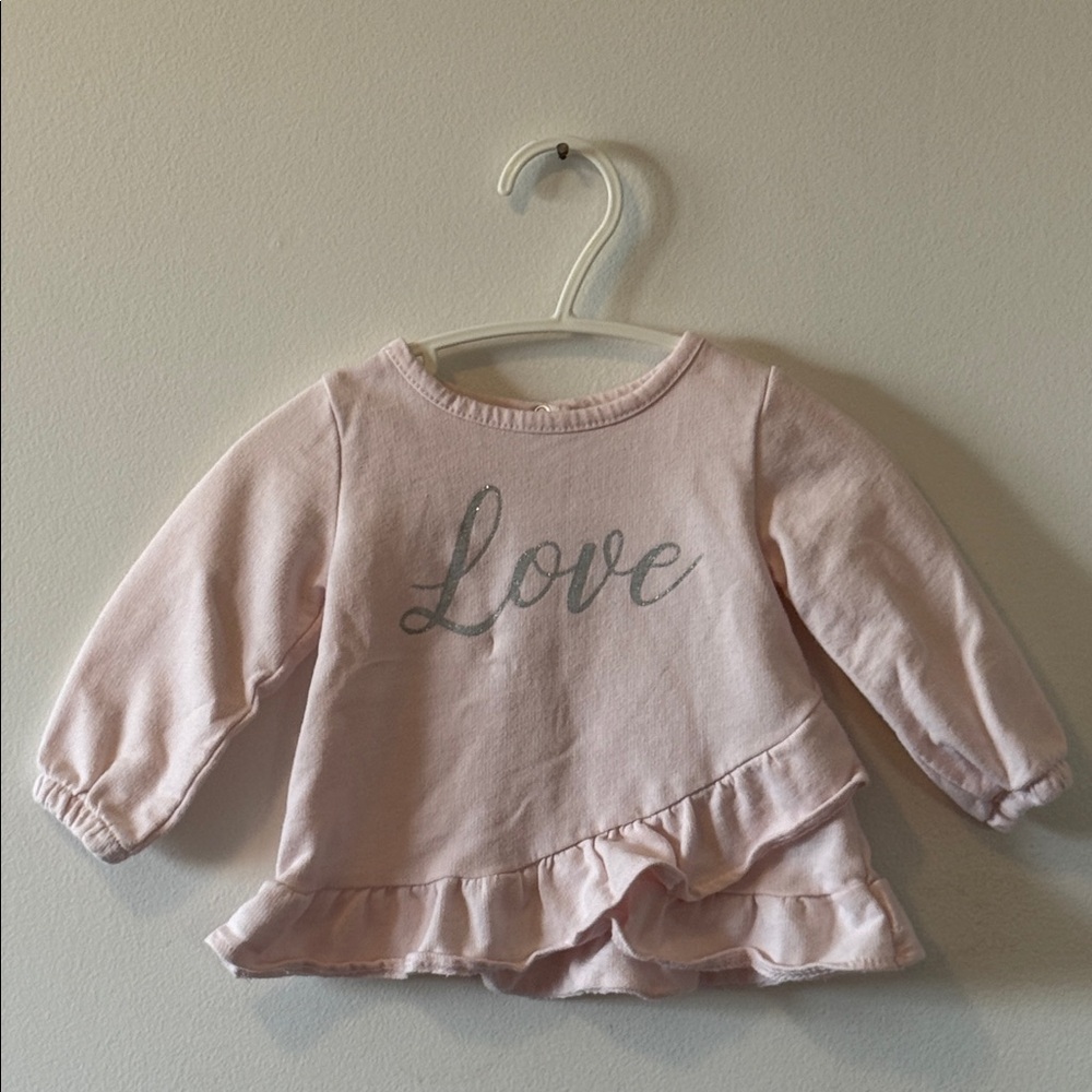 Charming Pink Kids Sweater with Silver Sparkles Love Design, 6-9M, PRELOVED